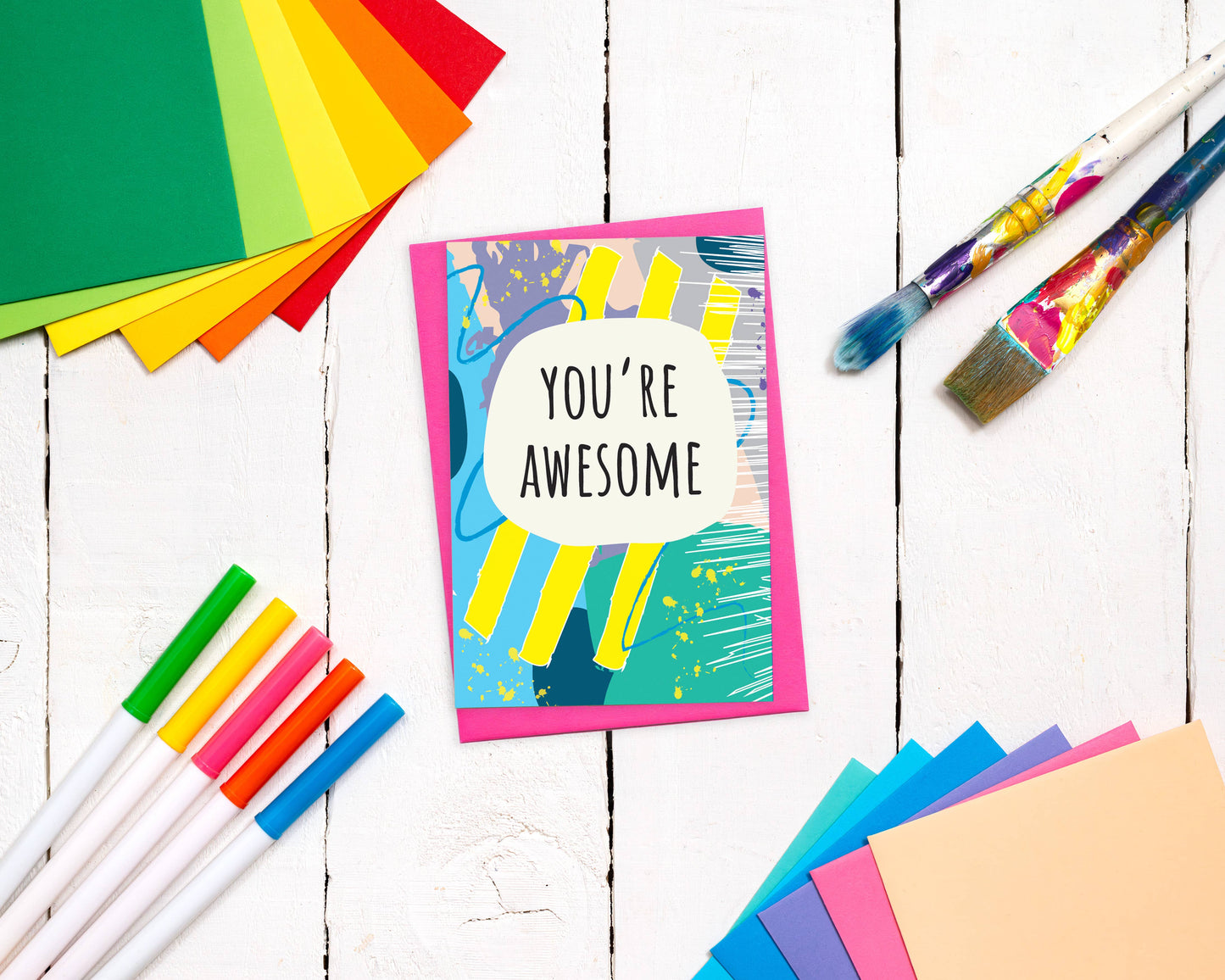 Vibrant You're Awesome Card – Abstract Design Front to Back -  from The Bookhouse Broughty Ferry- Just £2.95! Shop now